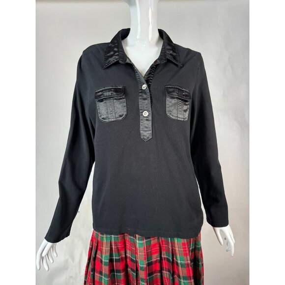 Rafaella Black Long Sleeve Blouse With Satin Trim & Dual Front Pockets Size XL - Picture 12 of 16